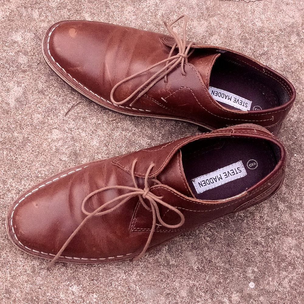 Steve Madden, Hasten 247, Men Size 8, Cognac Leather Shoes, Preowned.